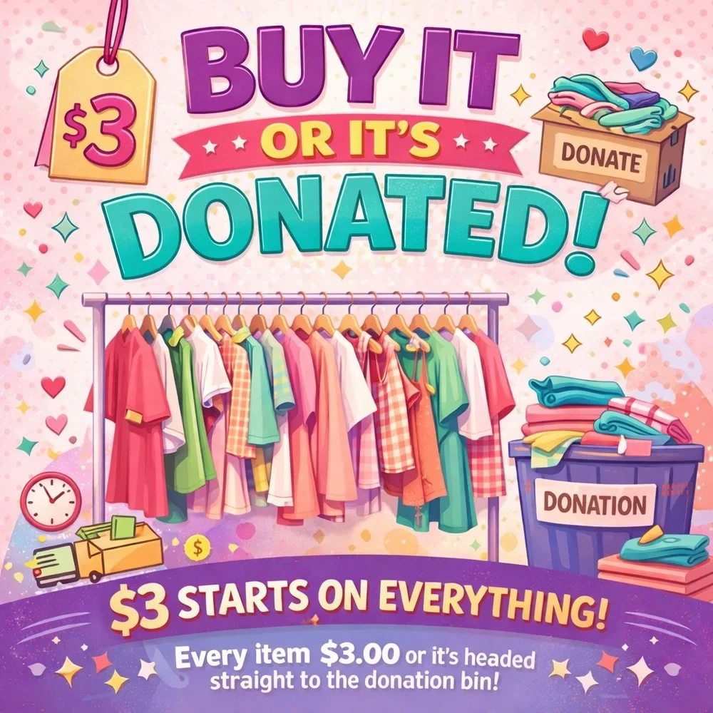 Buy It or It’s Donated! $3 Starts on EVERYTHING! Tuesday March 17th 8:00 a.m CDT - Picture 1 of 1